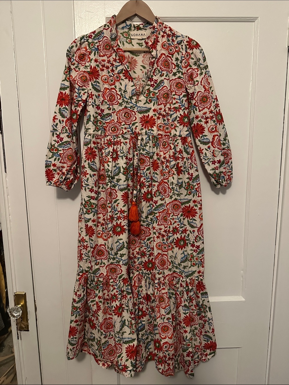 Sohana Floral Maxi Dress in Red and Cream